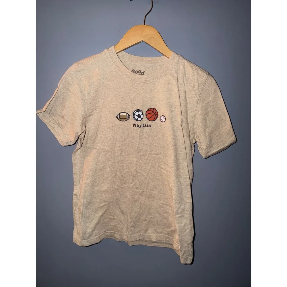 Life Is Good Boys XL 12-14 Play List‎ Sports Graphic T-Shirt Heather Oatmeal Tee